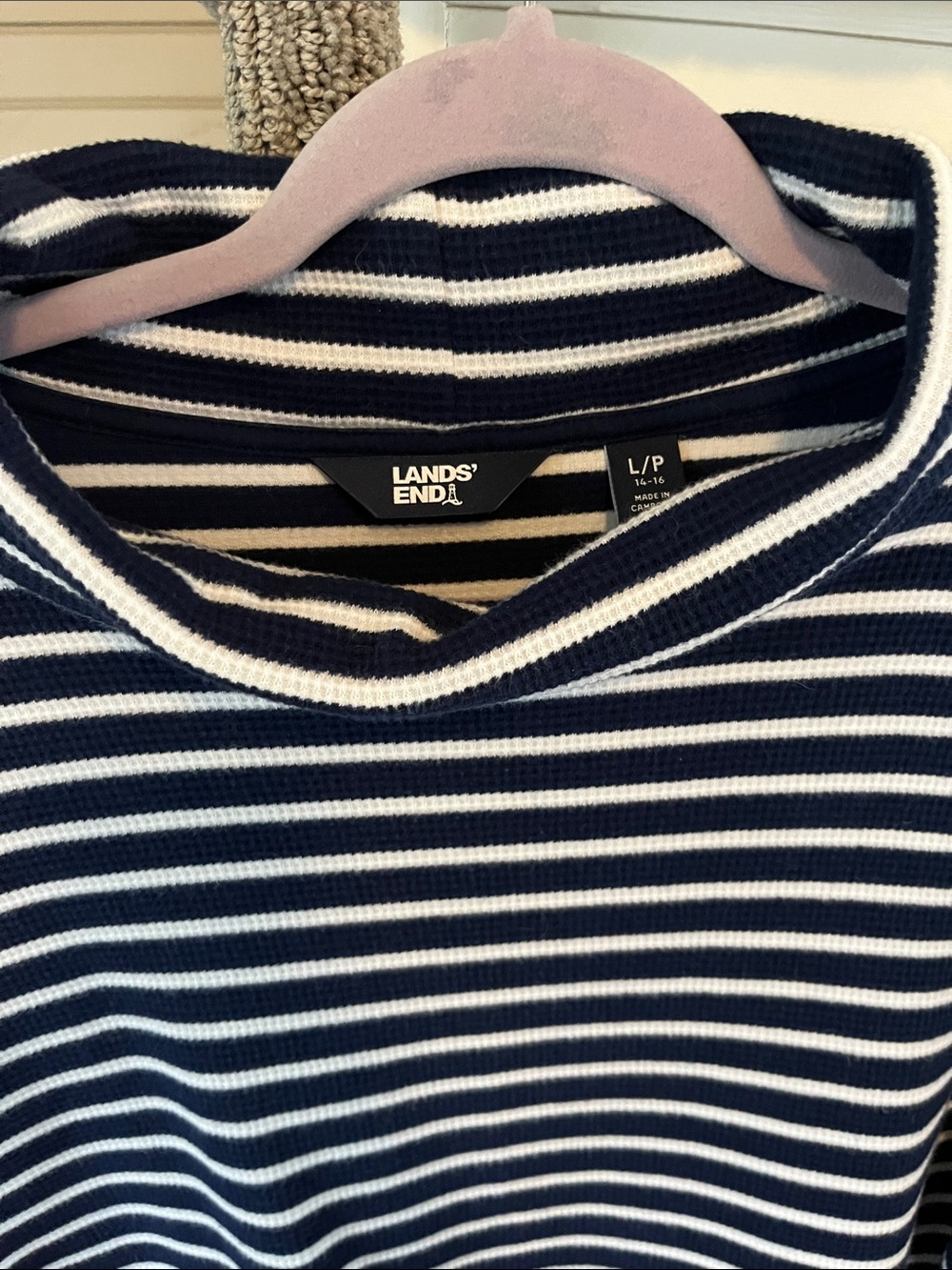 Lands' End Navy and White Striped Sweatshirt